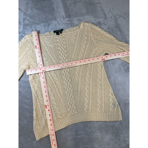 Lauren Ralph Lauren 100% Linen Cable Knit Sweater Cream Medium - Picture 5 of 7